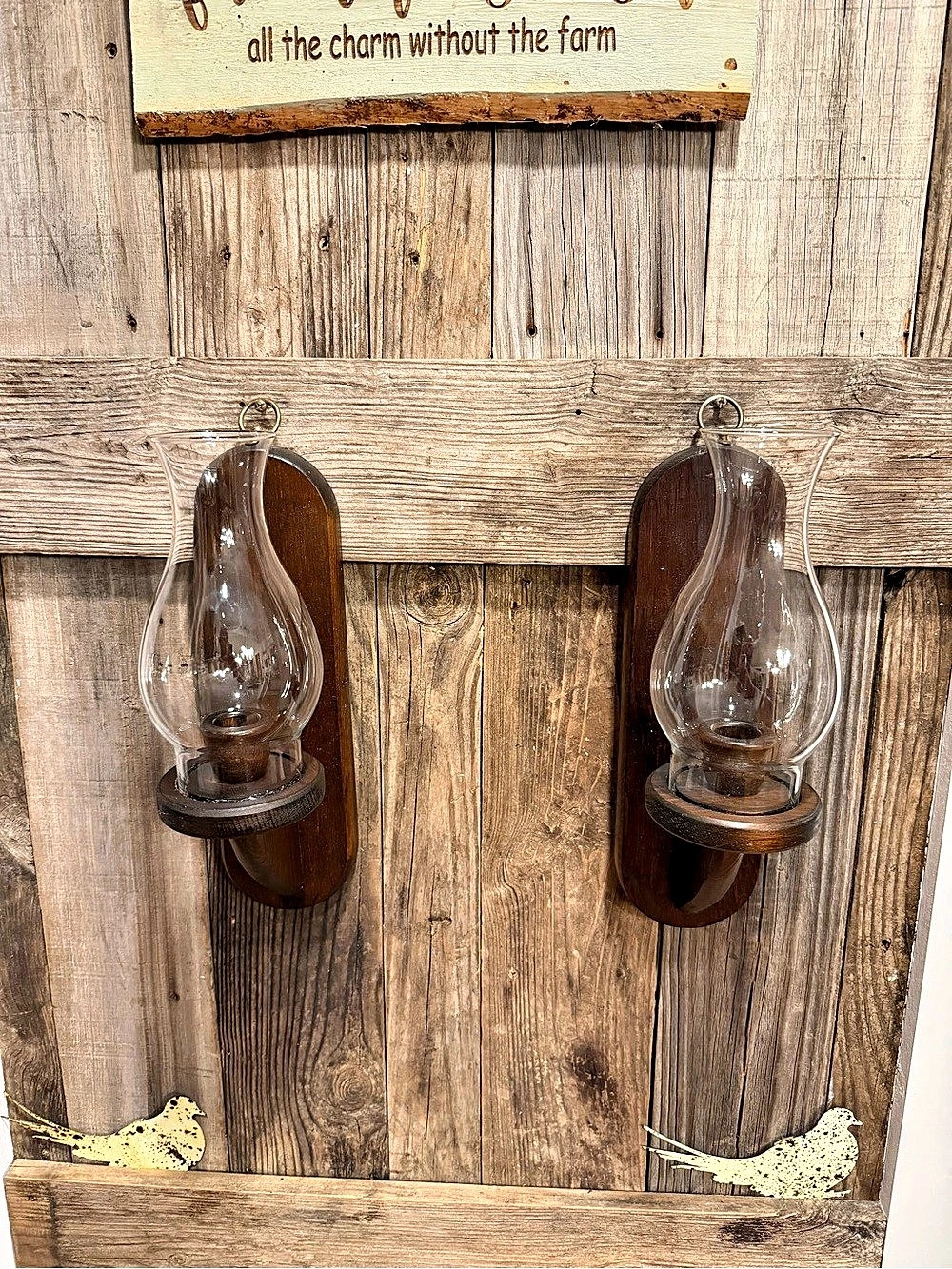 Vintage Rustic Wood Wall Sconce Pair